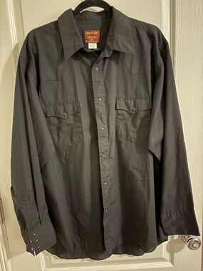 Rustler Black Button-Up Western Shirt XL TALL & XL NECK (17 1/2inch)